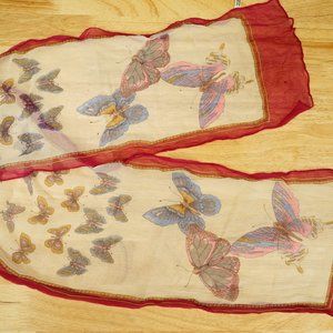 Vintage Japan Scarf 100% Silk Butterfly Pattern  9 x 44 Oblong